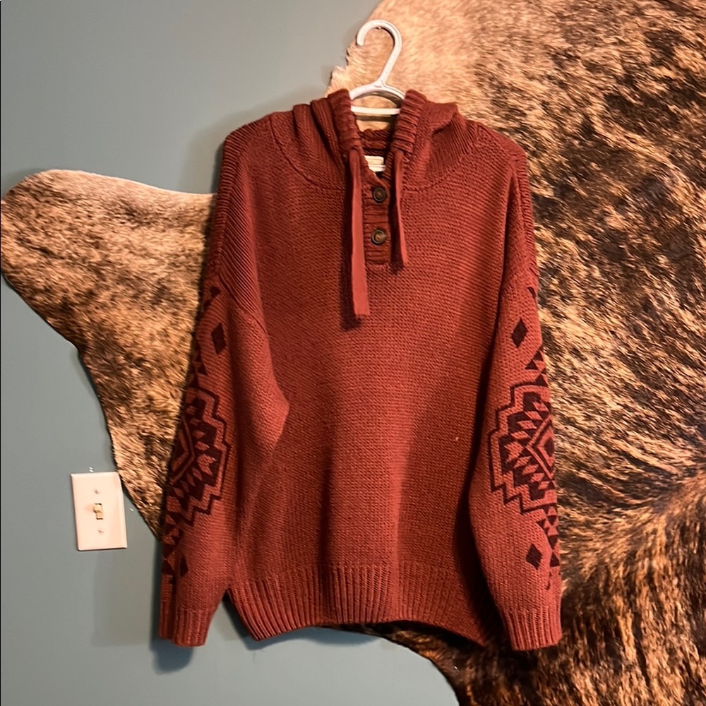 Men's Maroon Sweater with Patterned Sleeves